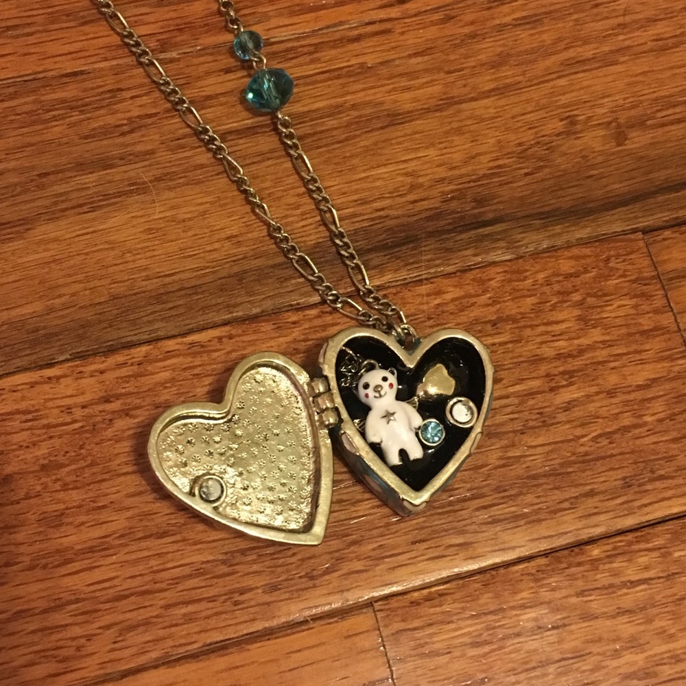 Betsy Johnson Angel Bear Aqua Heart Necklace